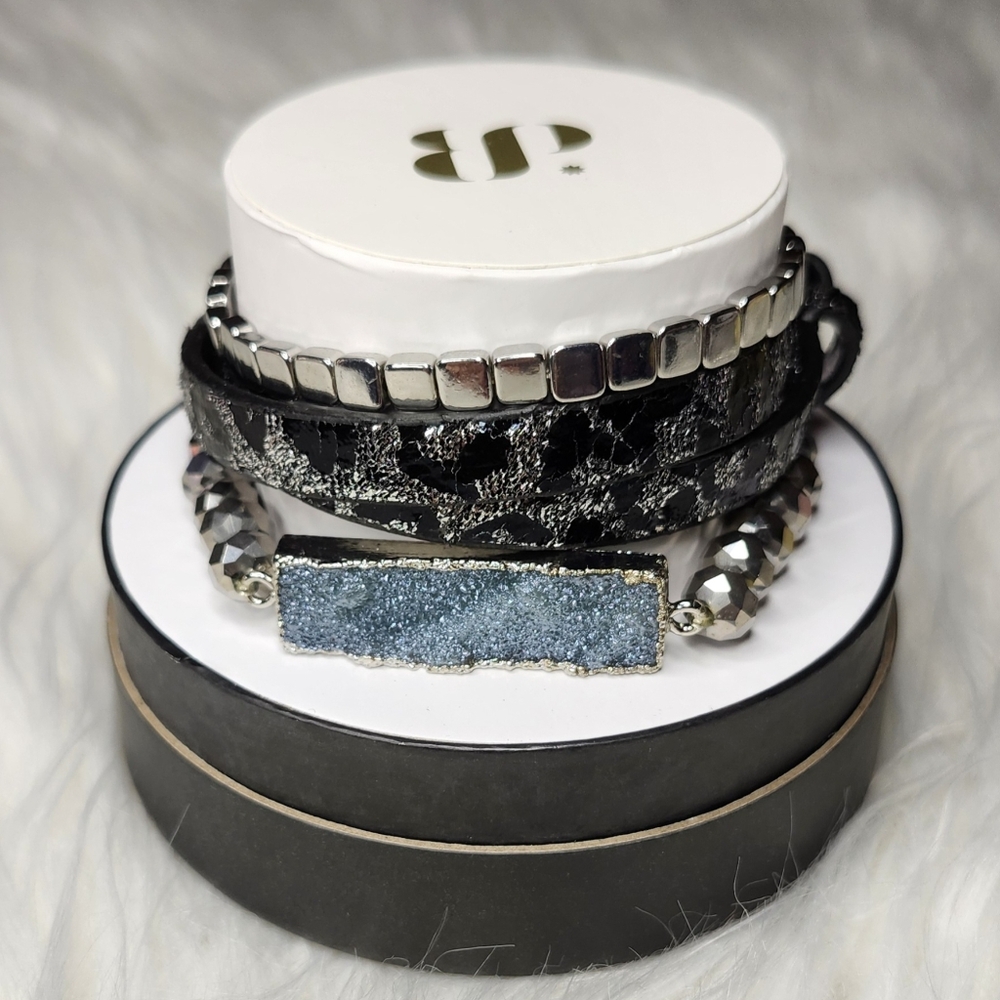 3 Stack Bracelet set Icicle Shimmer Druzy Holiday Leopard print